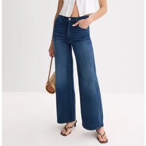 DL1961 Hepburn Jeans 32' High Rise Fit Wide Leg Dark Wash Denim Blue Size 31
